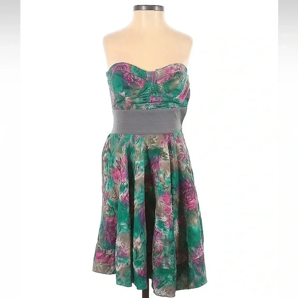 Elizabeth and James Silk Blend Watercolor Floral Strapless Dress Size 2 XS - Picture 8 of 8